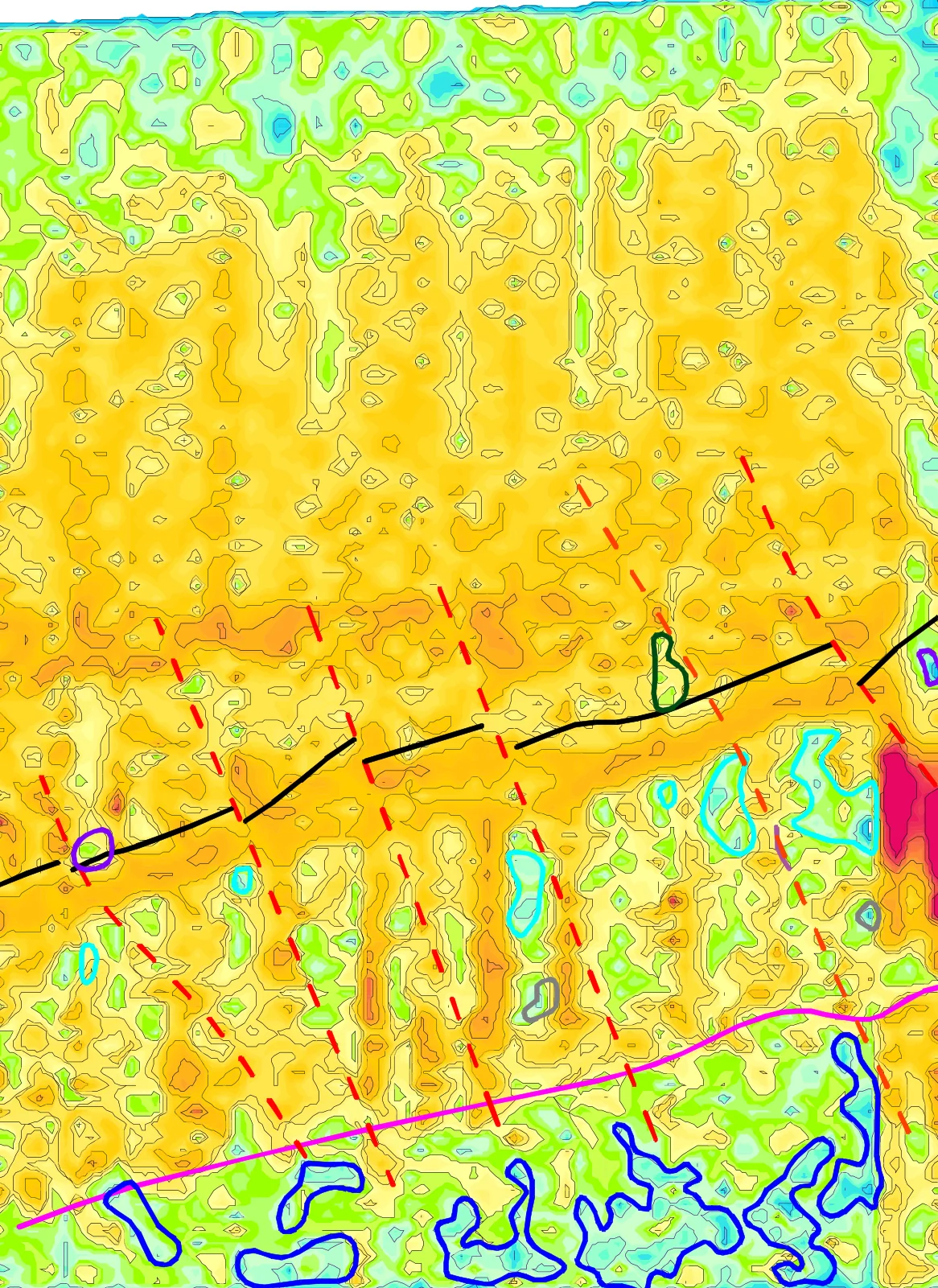 某某煤矿采空与富水异常调查:某某煤矿 · 水文地质物探剖面节选
